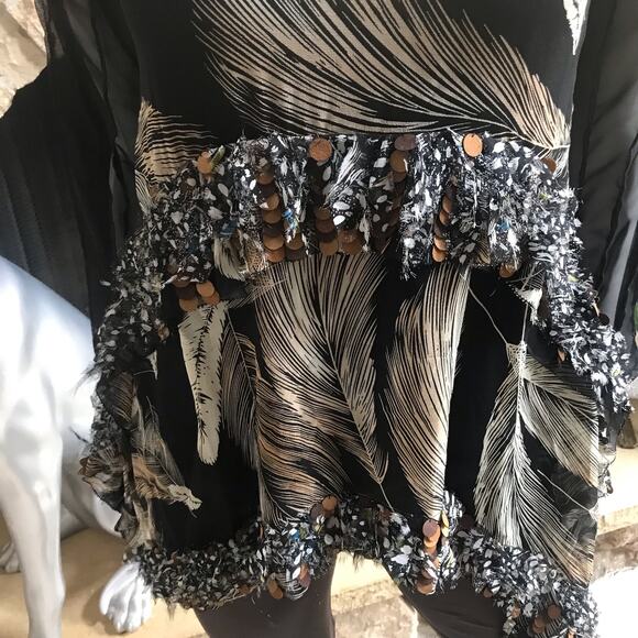 Diane von Furstenberg Silk Feather Long Sleeve Black Shirt Women's Size Medium - Picture 7 of 8